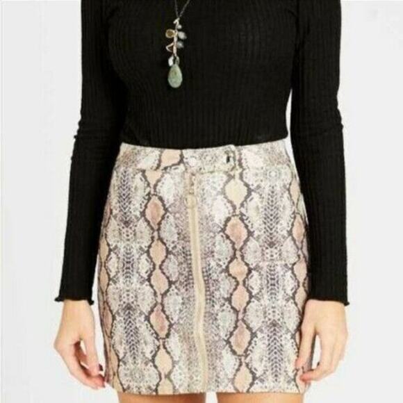 Altar'd State Snakeskin Zip Front High Rise Mini Skirt Small Boho Animal Print - Picture 1 of 4